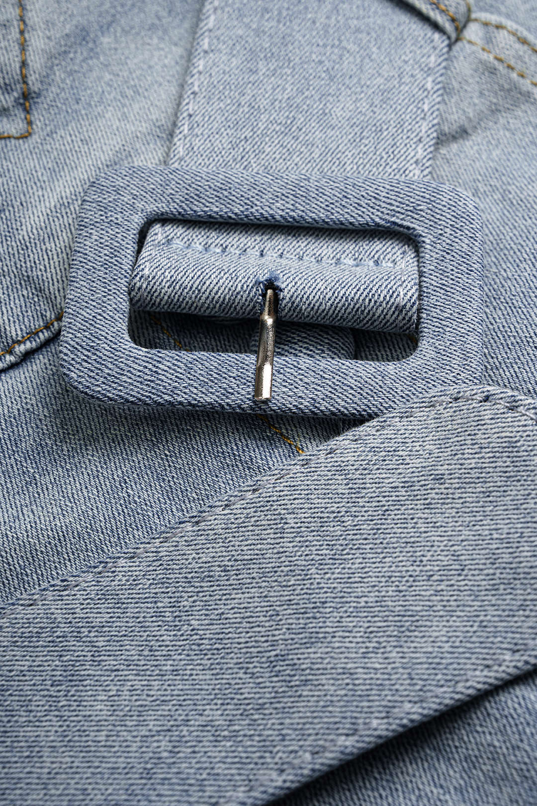 "Denim Belted Button High Waist Skirt"