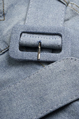 "Denim Belted Button High Waist Skirt"