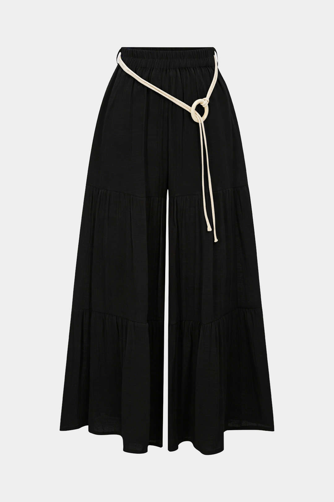 "Belted Ruched High Waist Wide Leg Pants"