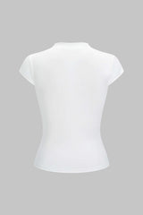 "Contrast Frog Button Cut Out Short Sleeve T-Shirt"