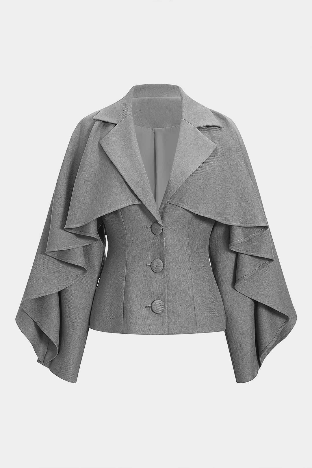 "Button Ruffle Ruched Notched Lapel Jacket"