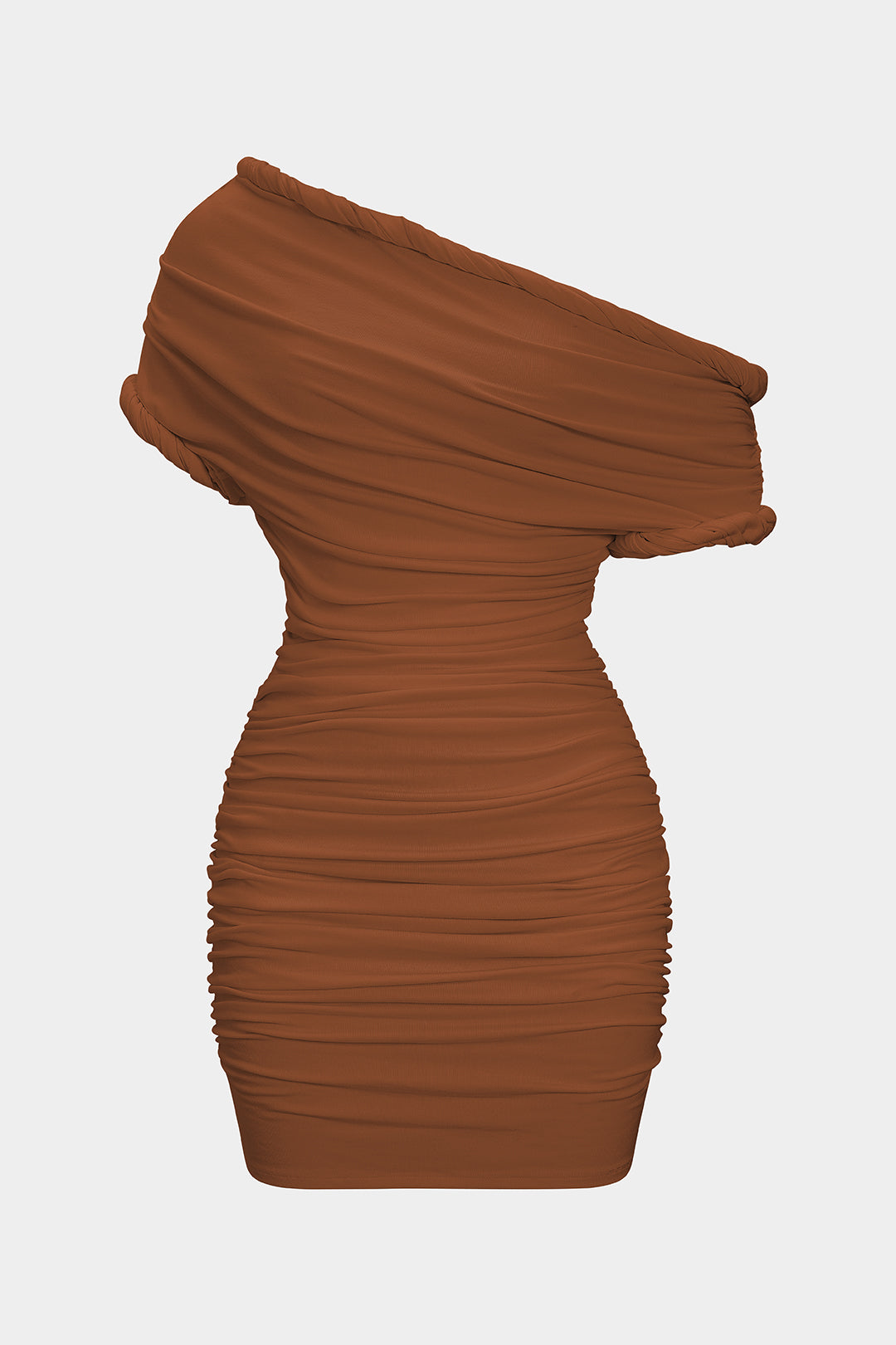 "Asymmetrical Ruched Twist Knot Short Sleeve Mini Dress"