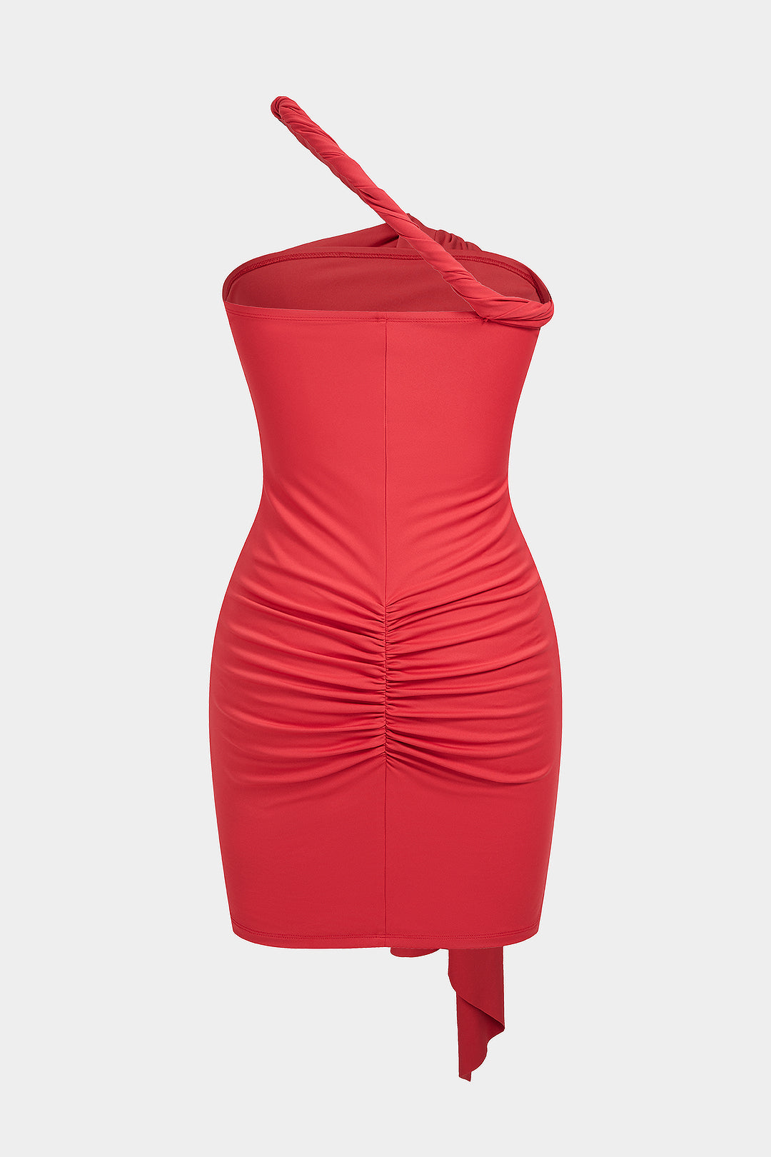 "Asymmetrical Twist Knot Ruched Sleeveless Mini Dress"