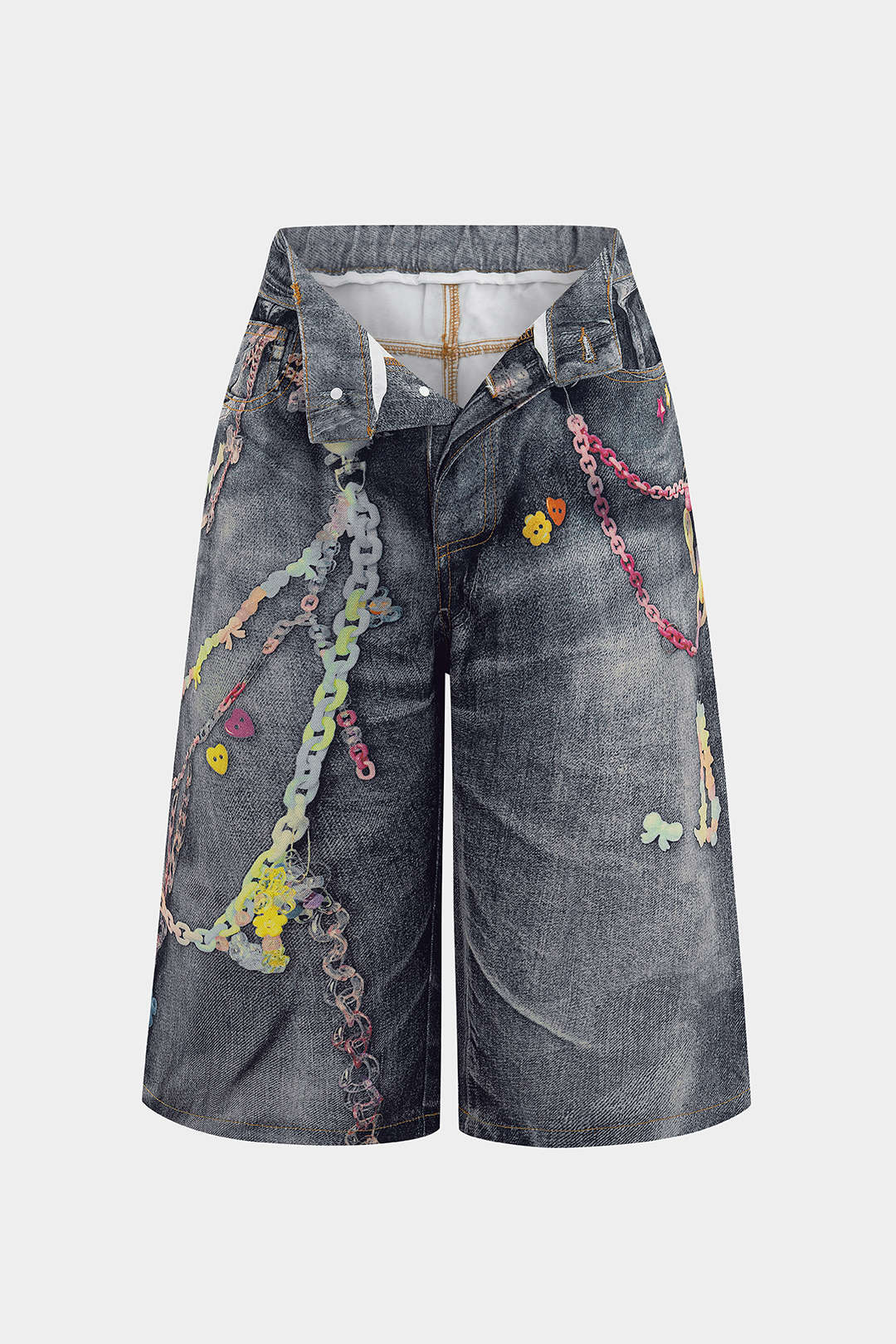 "Chain Print Wide Leg Shorts"