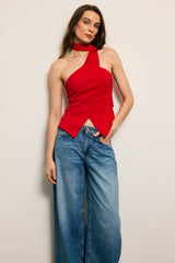 "Button Halter Neck Backless Tank Top"