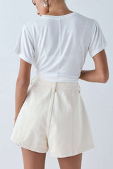 "Crossed Strappy High Waist Wide Leg Shorts"