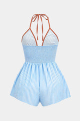 "Contrast Stripes Print Halter Neck Tie-Up Sleeveless Romper"