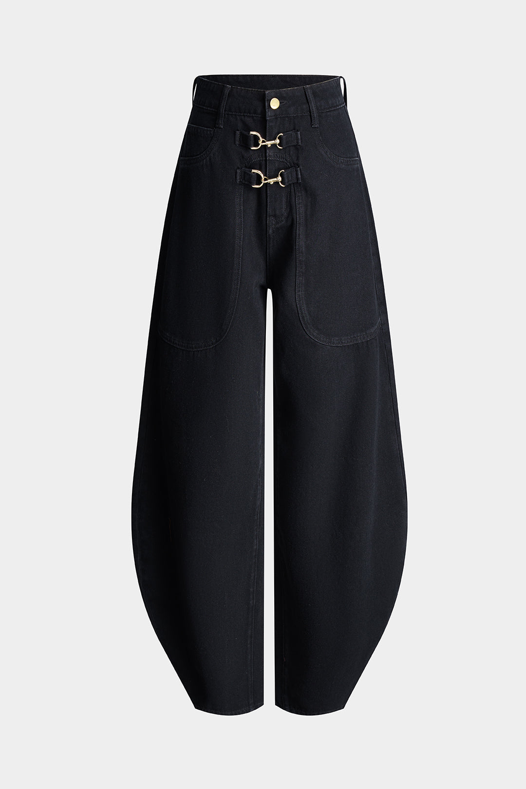 "Denim Metallic Barrel Jeans"