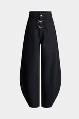 "Denim Metallic Barrel Jeans"