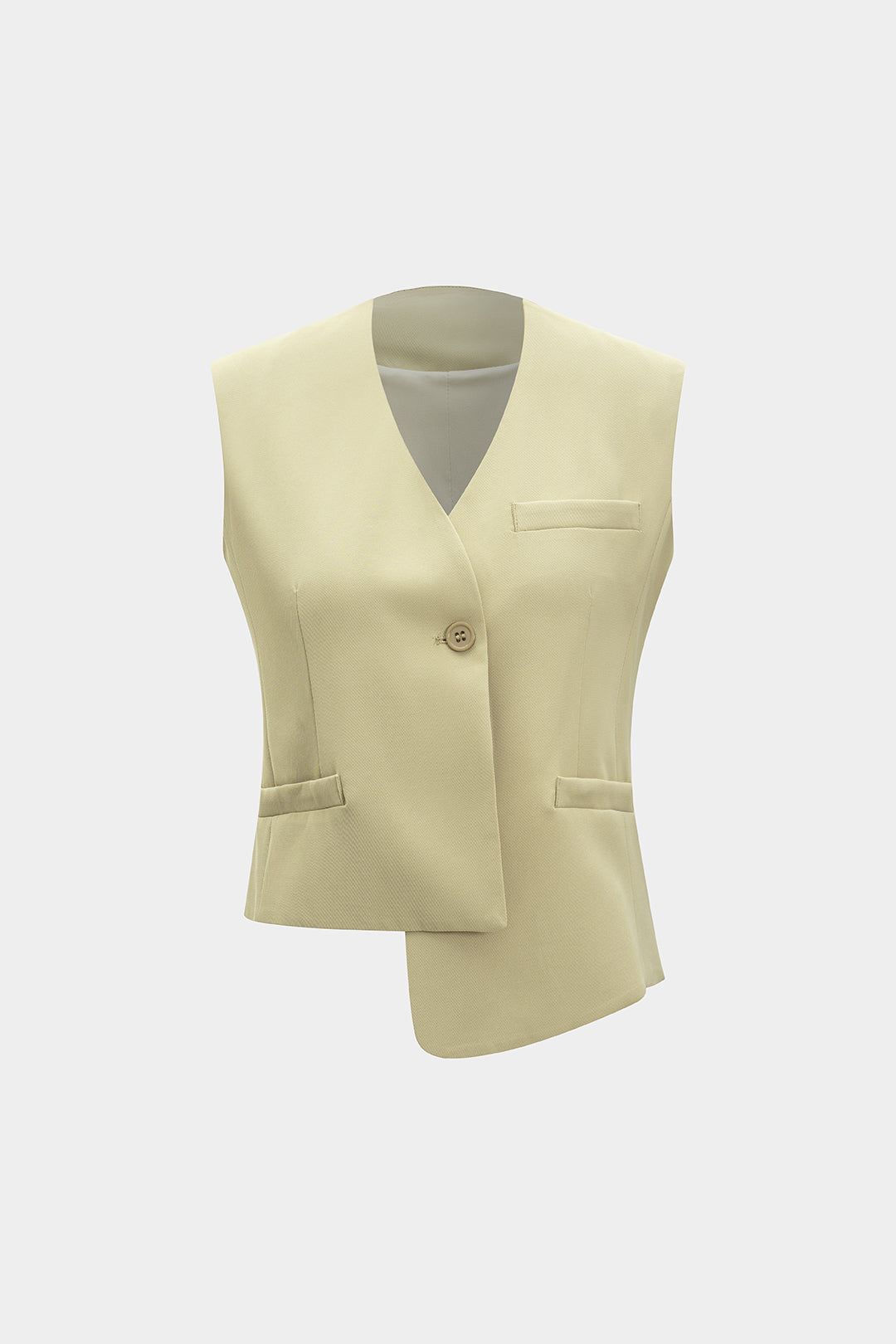 "Asymmetrical Hem Fake Pocket Vest"