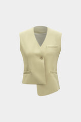 "Asymmetrical Hem Fake Pocket Vest"