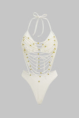 "Beaded Cut Out Tie-Up Bikini Set"