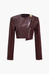"Asymmetrical Faux Leather Skirt Set"