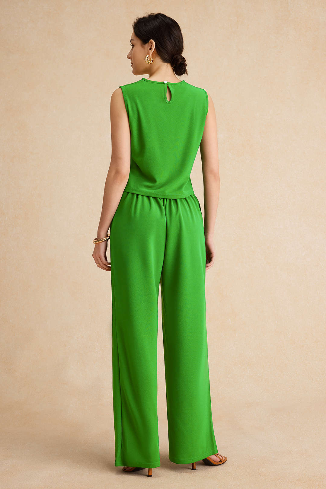 "Basic Solid Sleeveless Top And Straight Leg Pants Set"