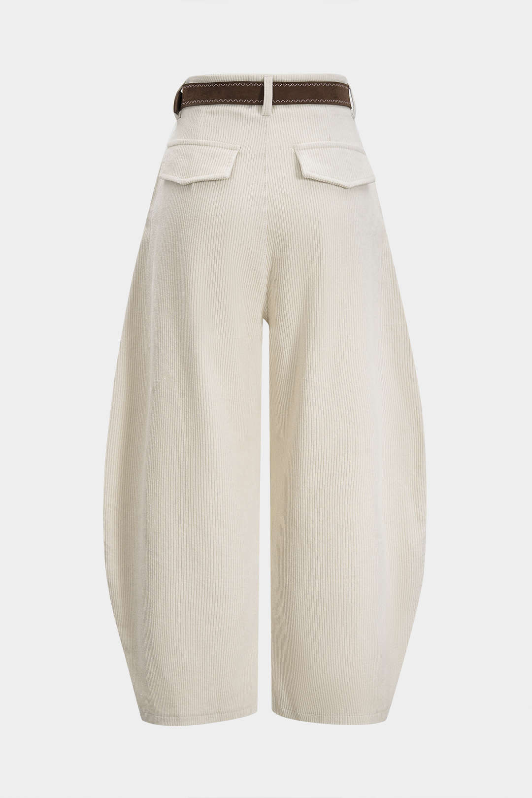 "Corduroy Belted Ruched High Waist Wide Leg Pants"