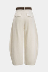 "Corduroy Belted Ruched High Waist Wide Leg Pants"