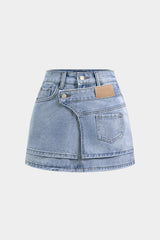 "Denim Asymmetrical Pocket Skirt"
