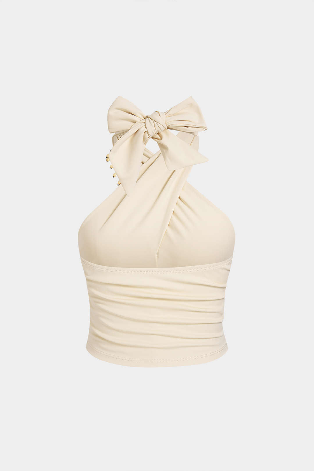 "Beaded Crossed Halter Neck Tie-Up Tank Top"