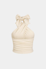 "Beaded Crossed Halter Neck Tie-Up Tank Top"