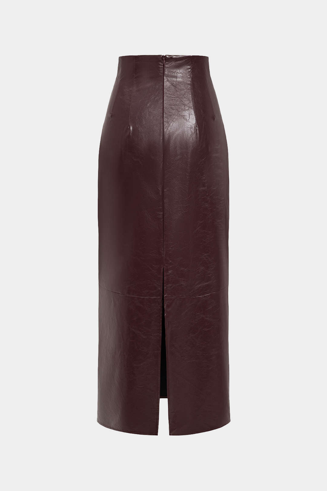 "Basic Solid Faux Leather Midi Skirt"