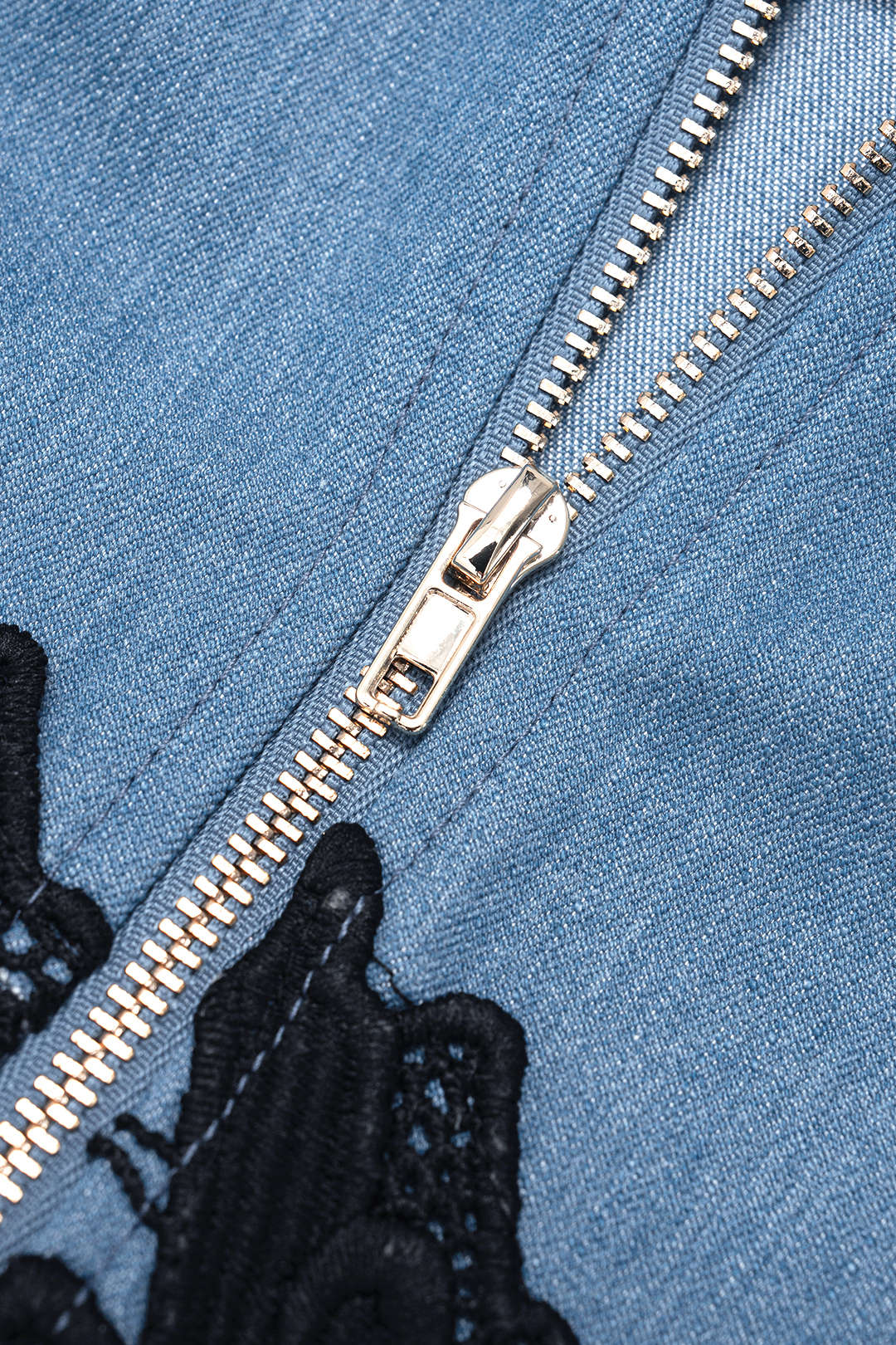 "Denim Lace Trim Zipper Cami Top"