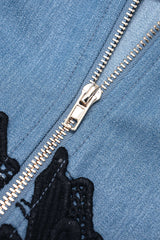 "Denim Lace Trim Zipper Cami Top"