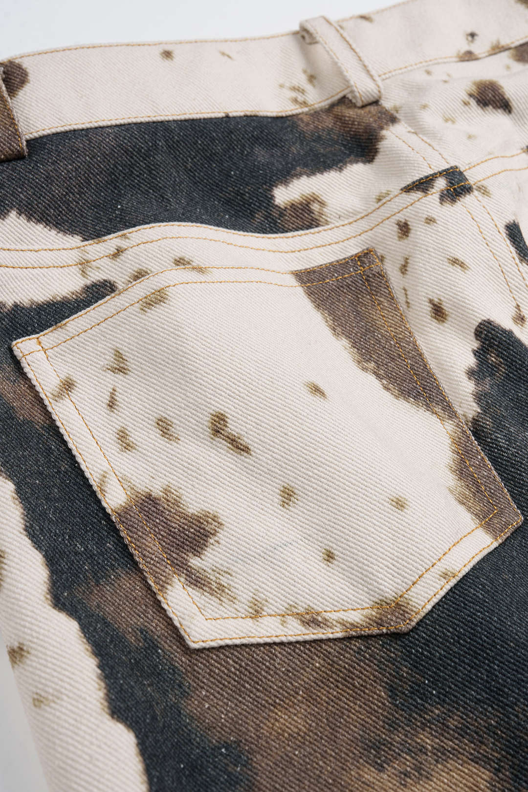"Denim Abstract Splatter Print Asymmetrical Button High Waist Skirt"