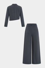 "Asymmetrical Notched Lapel Button Blazer And Wide Leg Pants Set"