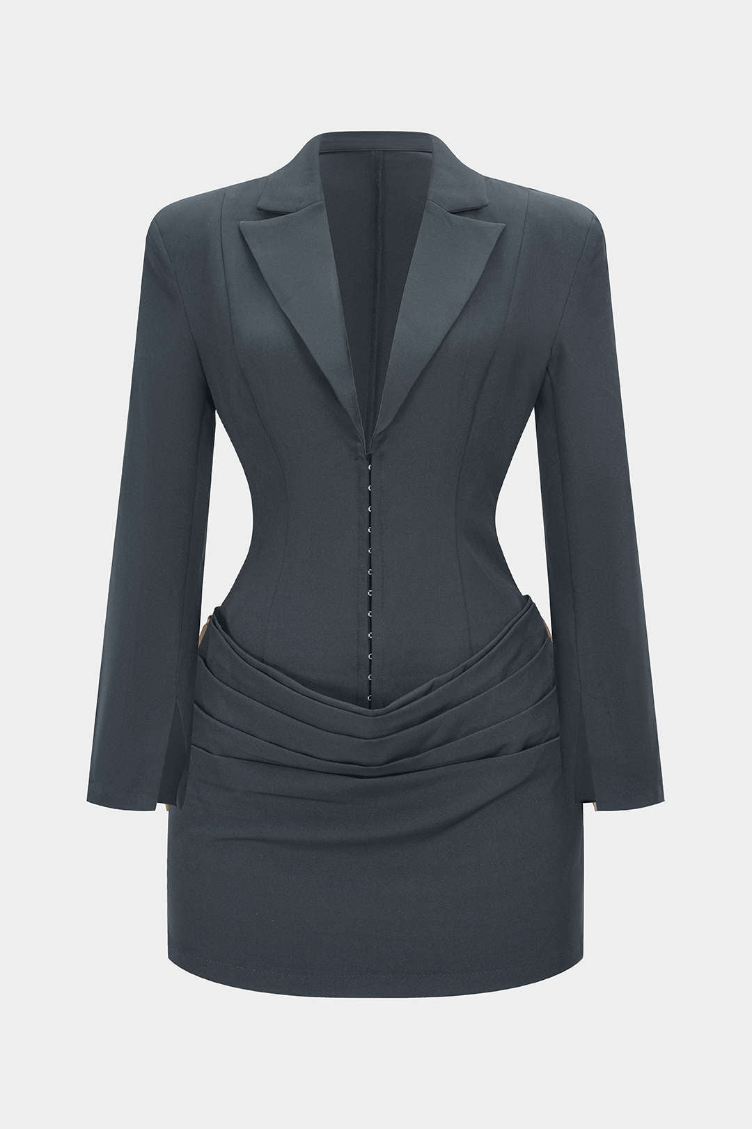 "Deep V-Neck Waist-Cinching Ruched Long Sleeve Mini Dress"