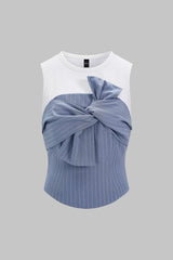 "Contrast Stripes Print Asymmetrical Knotted Tank Top"