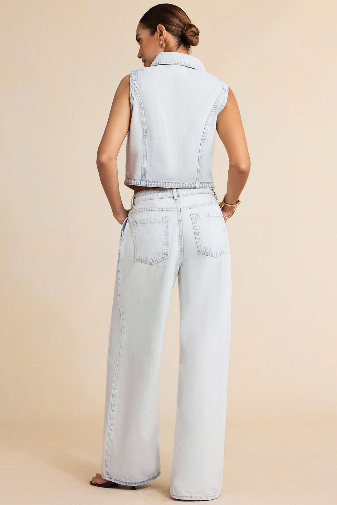 "Denim Asymmetrical Button Tank Top"