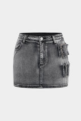 "Denim Metallic Decor Skirt"