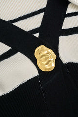 "Contrast Knit Metallic Button Cardigan"