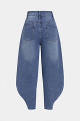 "Denim Irregular Metallic Button Pocket Balloon Jeans"