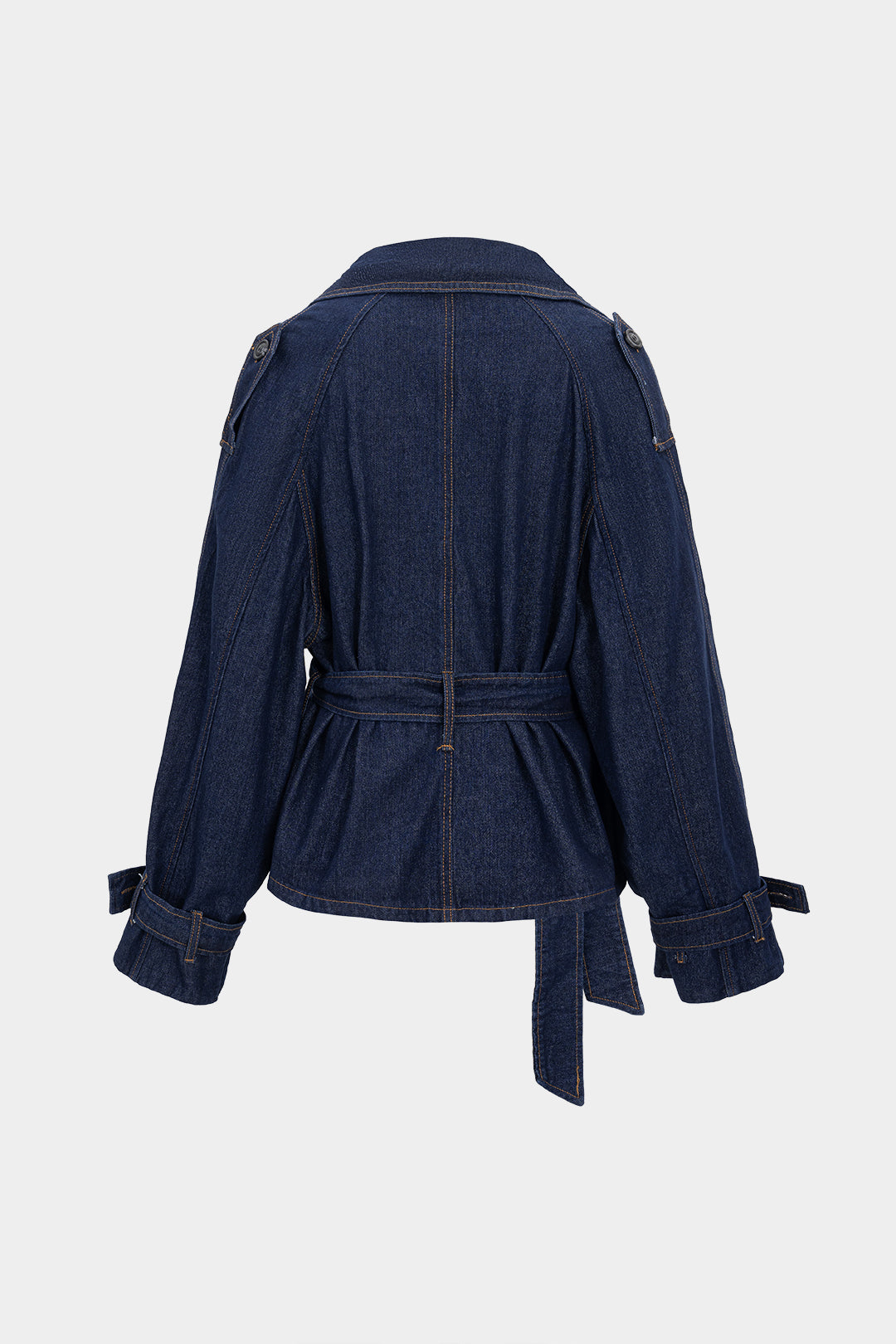 "Denim Belted Asymmetrical Outerwear"