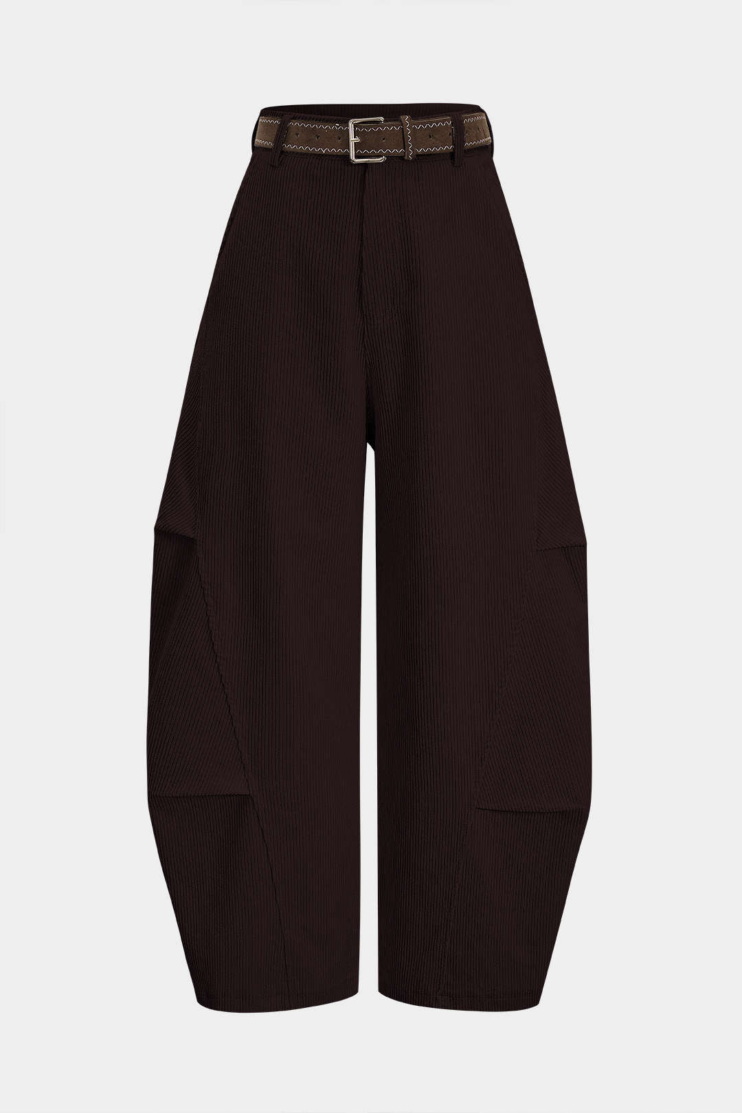 "Corduroy Belted Ruched High Waist Wide Leg Pants"