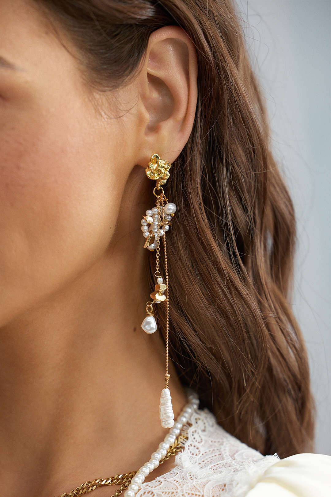 "Alloy Asymmetrical Pearl Earrings"