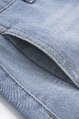 "Denim Asymmetrical High Waist Wide Leg Shorts"