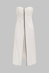 "Contrast Binding Ruched Asymmetrical Tube Top"