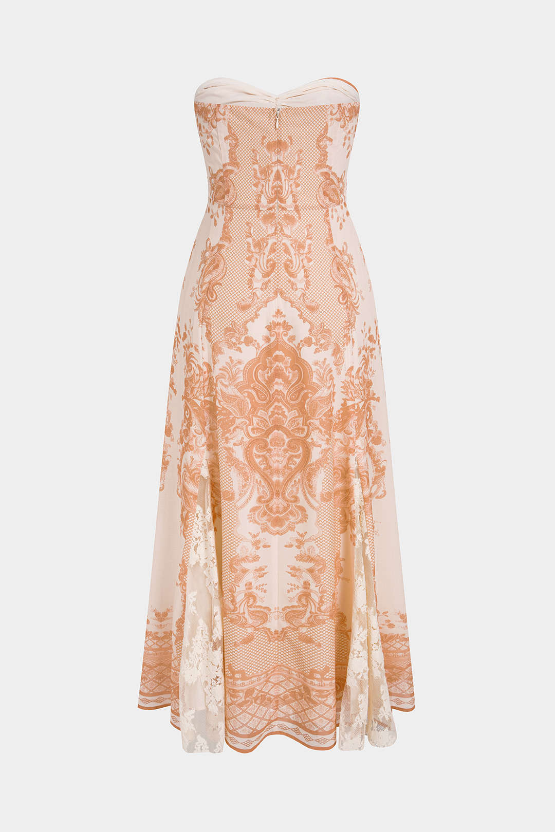 "Bohemian Print Lace Patchwork Knotted Cut Out Strapless Midi Dress"