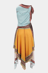"Contrast Polka Dots Print Tie-Up Asymmetrical Sleeveless Midi Dress"
