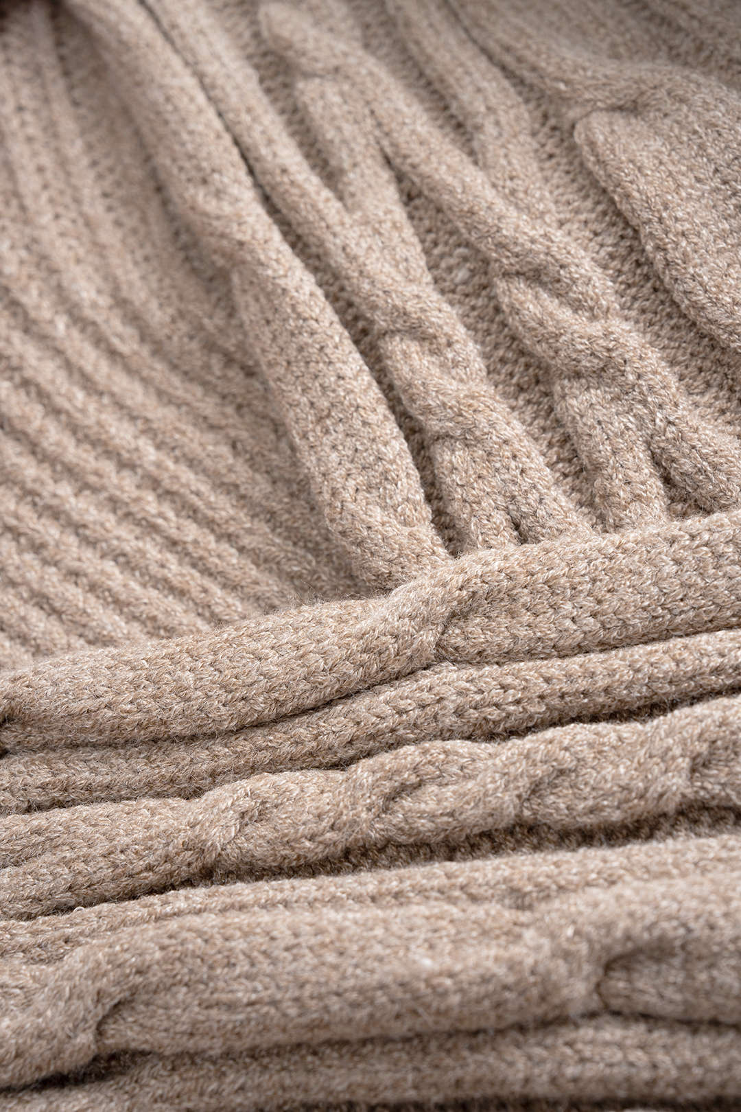 "Cable Knit Crossed V-Neck Long-Sleeve Top"