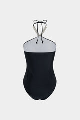 "Contrast Beaded Halter Neck Swimsuit"
