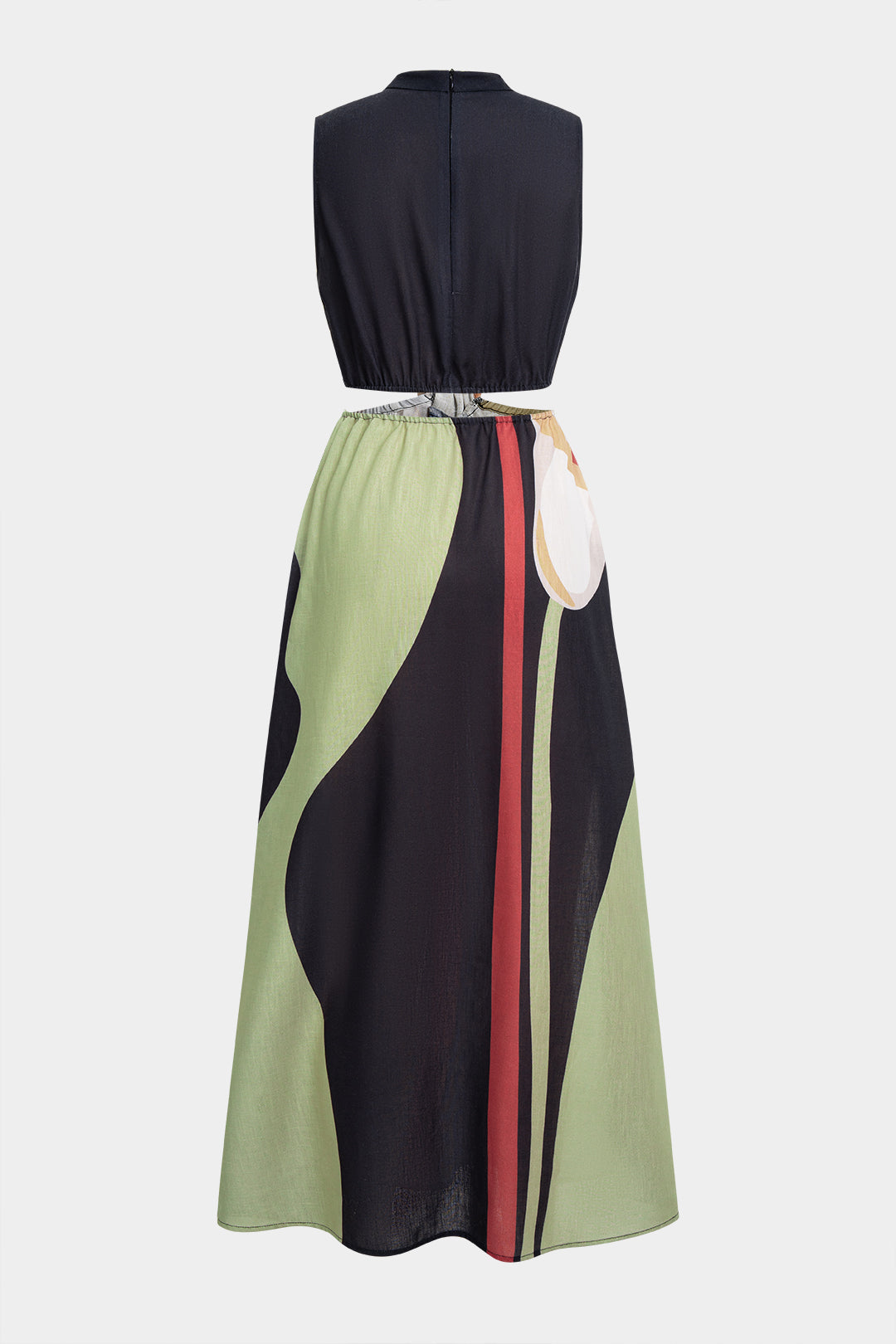 "Abstract Floral Print Ruched Cut Out Sleeveless Maxi Dress"
