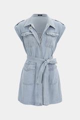 "Denim Lapel Belted MIni Dress"