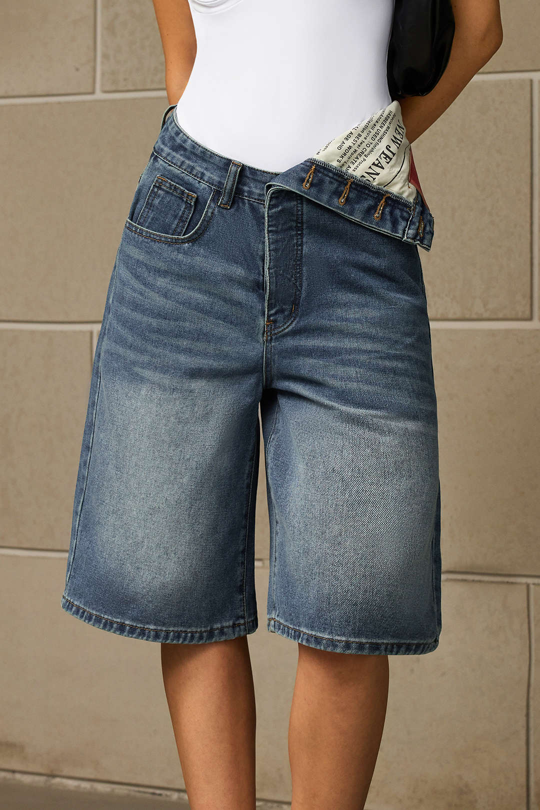 "Denim Asymmetrical Pocket Shorts"