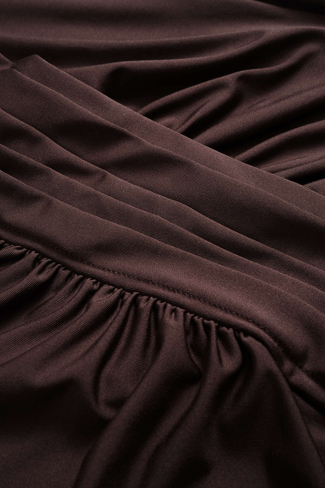 "Asymmetrical Neck Ruched Long-Sleeve Maxi Dress"