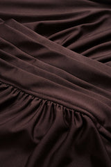"Asymmetrical Neck Ruched Long-Sleeve Maxi Dress"