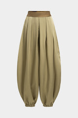 "Contrast Satin Pleated Lantern Trousers"