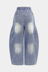 "Denim Drawstring Shirred Waistband Jeans"
